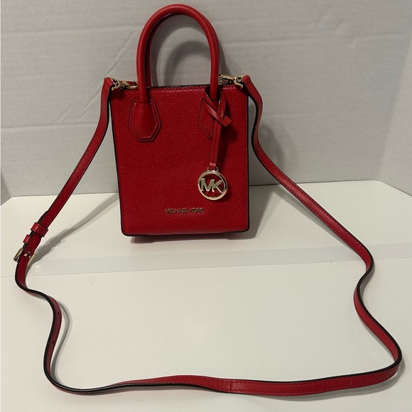 Michael Kors Red Leather Mini Tote Crossbody Bag - Picture 2 of 11